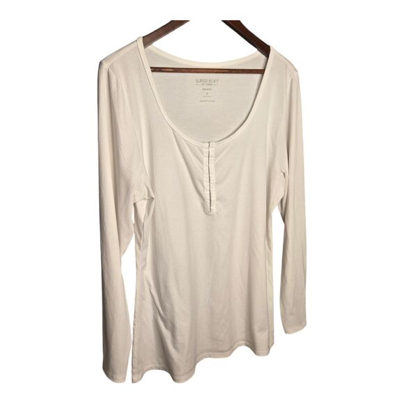 Torrid Super‎ Soft Rib Scoop Neck Hook & Eye Top White Long Sleeve Size 2 - Picture 2 of 5